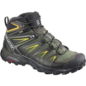Salomon X ULTRA 3 MID GTX Pánská hikingová obuv, Khaki,Tmavě šedá,Bílá,Žlutá, velikost 9.5
