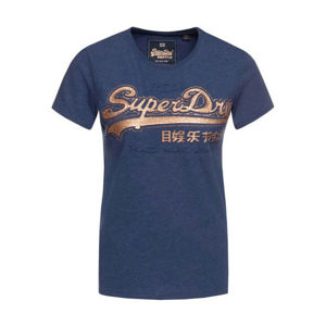 Superdry VINTAGE LOGO GLITTER OUTLINE EMBOSS ENTR tmavě modrá M - Dámské tričko