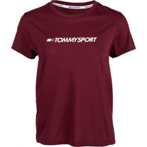 Tommy Hilfiger COTTON MIX CHEST LOGO TOP vínová S - Dámské tričko
